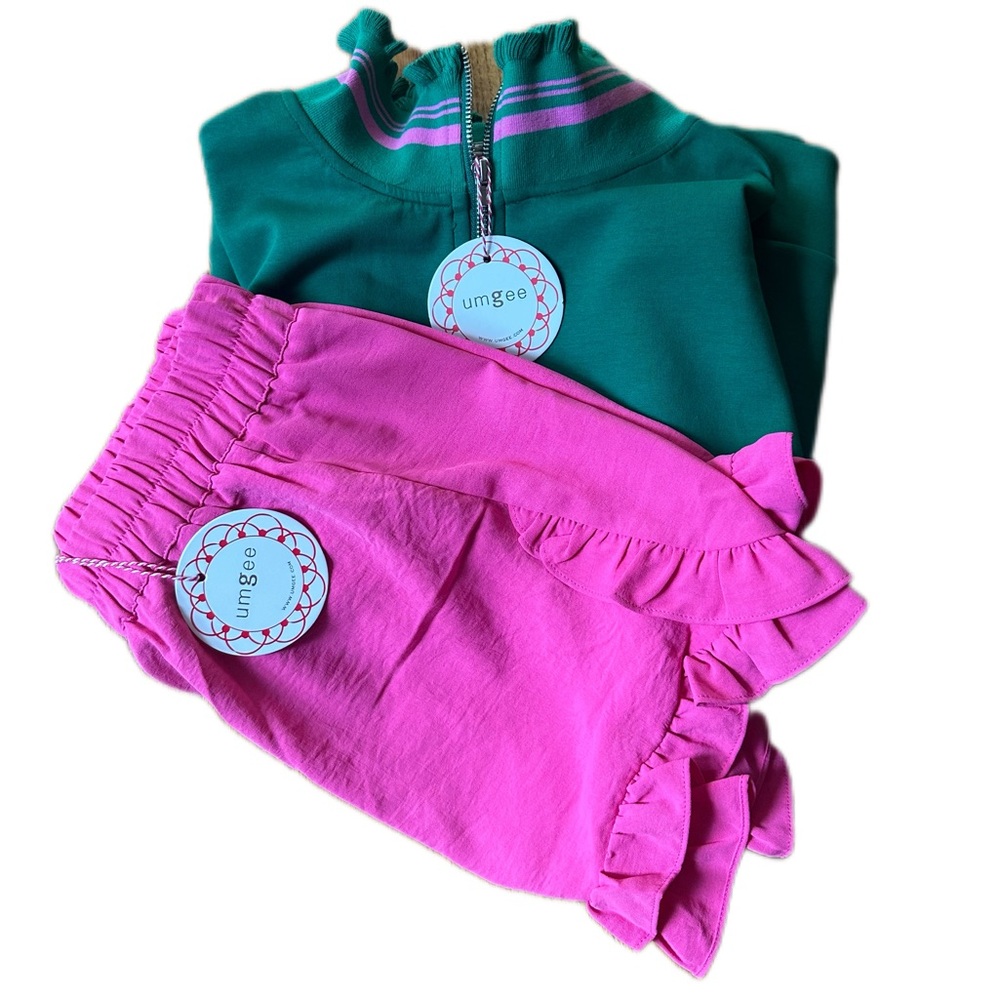 Umgee Half Zip Pullover Top Green Pink Striped Collar Oversized Large - Picture 11 of 11